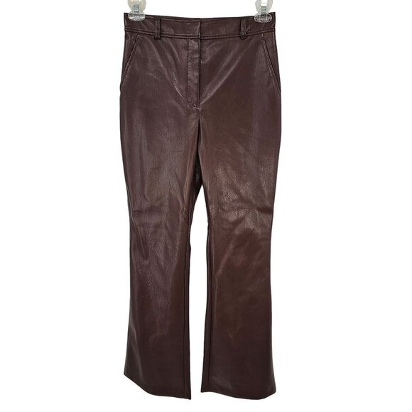 Aritiza Babaton Brown Leather Pants High Waisted Bootcut Vegan Coffee Bean 8 - Picture 8 of 9